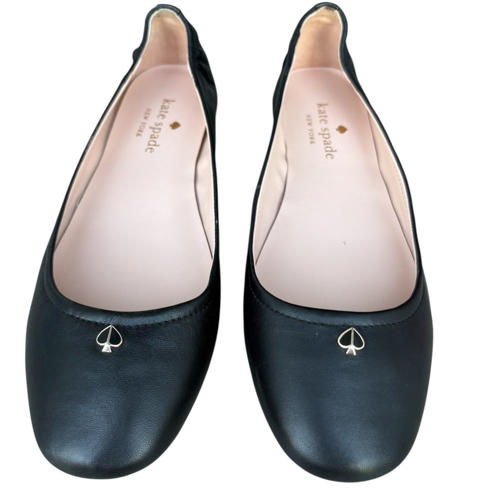 Kate Spade Black Leather Flats with Gold Accent